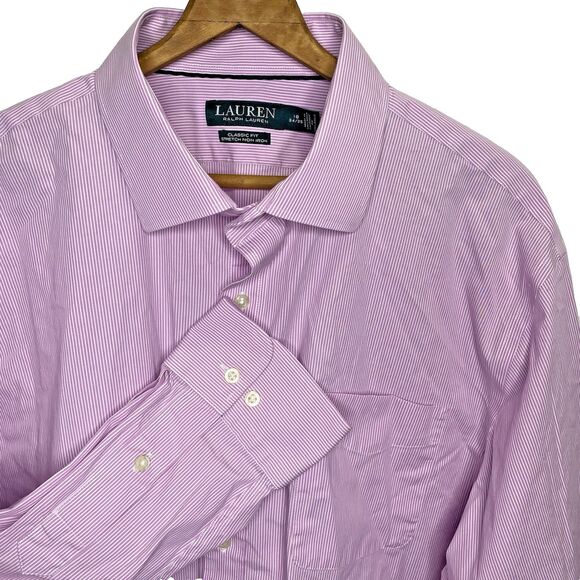 LRL RALPH LAUREN Button Shirt Classic Fit Stretch Long Sleeve Pocket Men 18 Pink - Picture 1 of 11